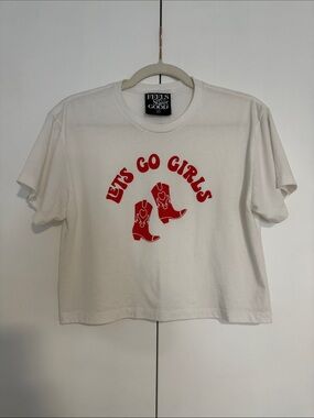 White Cropped “Let’s go girls” Graphic Tee with Red Boots